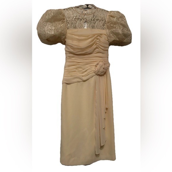Vintage Leslie Fay Evenings NWT 80’s lace and pearls glamrock Prom Dress 8 - Picture 1 of 12